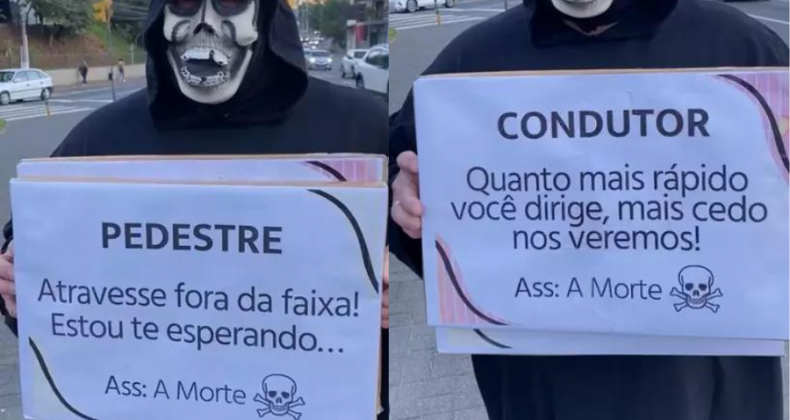 ‘Morte’ é vista pelas ruas de SC e deixa recado surpreendente