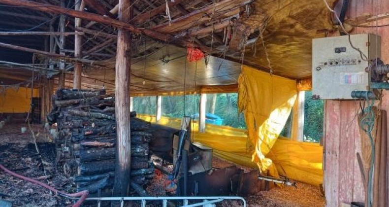 Corpo de Bombeiros de Cunha Porã controla incêndio em aviário.