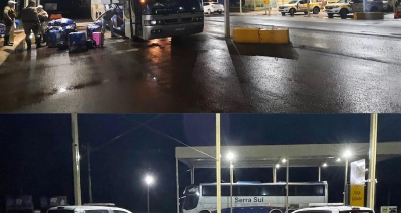 Polícia apreende R$ 70 mil em mercadorias durante fiscalização a ônibus.