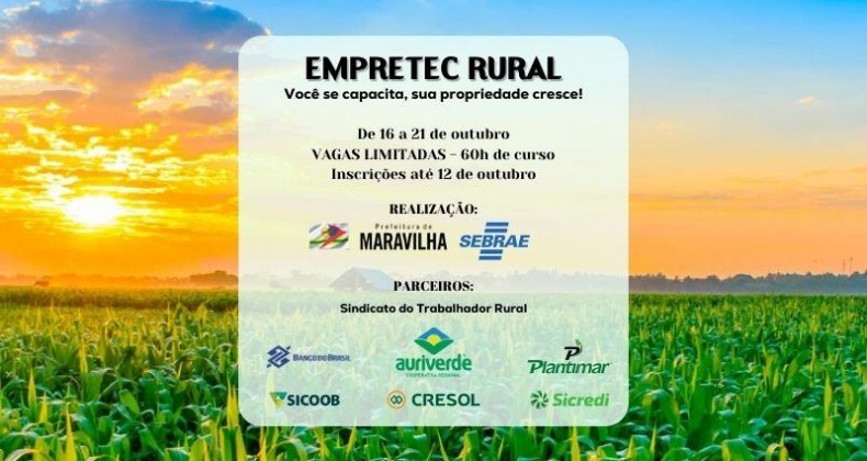 Prefeitura de Maravilha e Sebrae realizam o Empretec Rural em Outubro.
