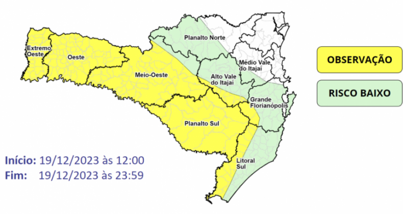 Alerta Defesa Civil: Temporais isolados em SC nesta terça-feira.