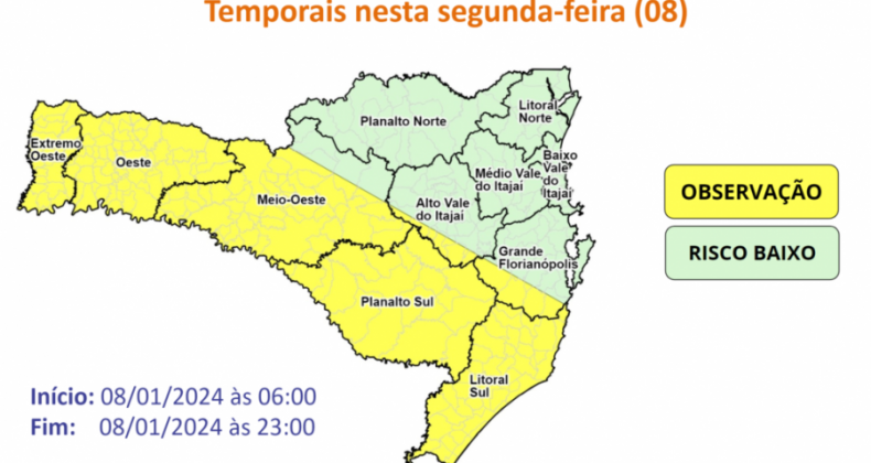 Temporais estão previstos para esta segunda-feira em SC.