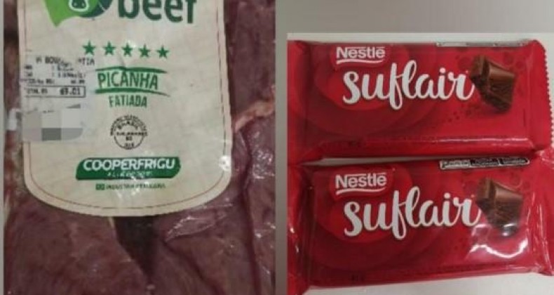 Homem é preso por furtar carne e chocolate em supermercado.