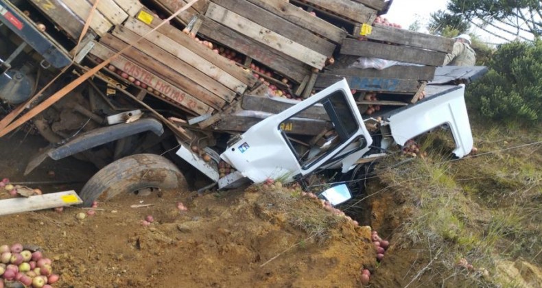 Caminhoneiro morre após veículo sair da pista e colidir contra barranco.