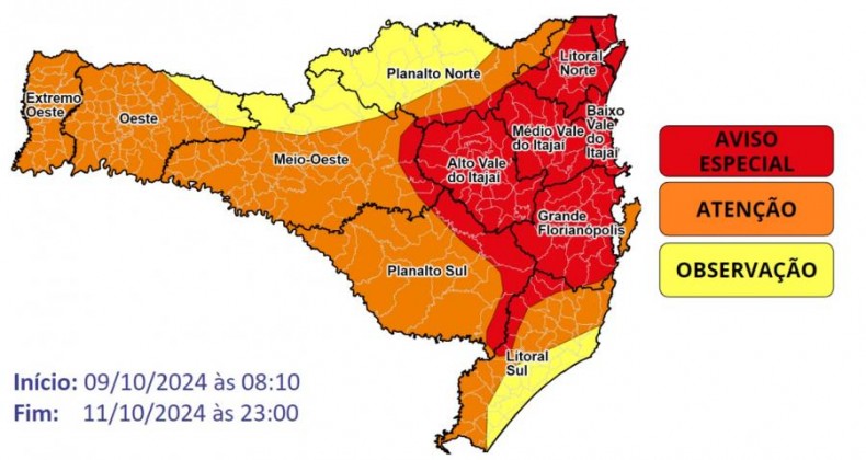 Defesa Civil de SC faz alerta para possíveis temporais em todo o estado