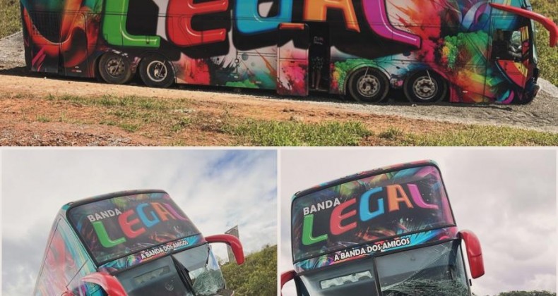 Ônibus da Banda Legal sai da pista após problemas mecânicos na BR-470