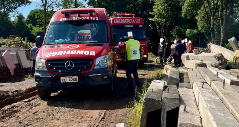Bloco de concreto de 300 kg cai sobre homem em Cunha Porã
